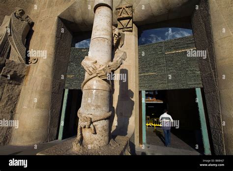 Detail of La Sagrada Familia a large cathedral still under construction designed by Antoni Gaudi ...