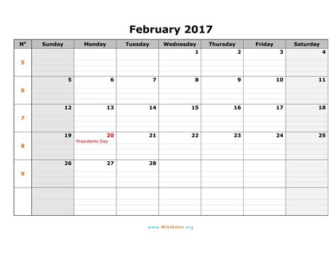 February 2017 Calendar | WikiDates.org