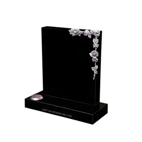 Black Granite Upright Straight Top Headstone With Carved Roses on a Matching Base - AIS 6001 ...