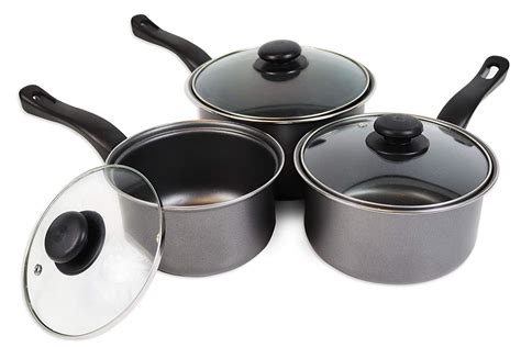 Set of 3 Non Stick Saucepans Cookware Cooking Pots Pan Set With Lids | eBay