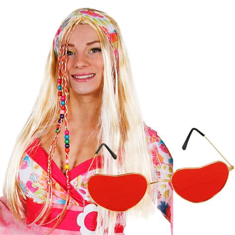 Blonde Hippy Wig + Heart Shaped Glasses - I Love Fancy Dress