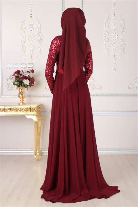 SEQUIN DETAILED CLARET RED EVENING DRESS