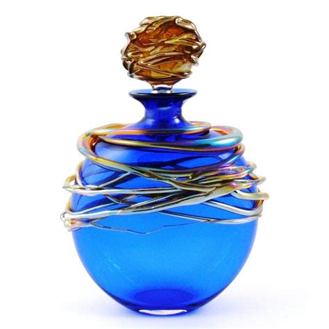 Allister Malcolm Glass Golden Trailing Perfume Bottle Blue Handmade in the UK | Perfume bottles ...