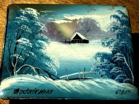 FEDOSKINO HAND-PAINTED RUSSIAN Lacquer Box, mother of pearl inlay, winter scene $100.00 - PicClick