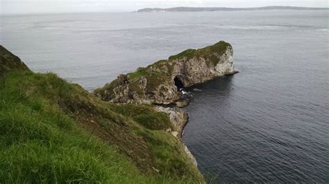 Kinbane Castle ruins, located near the shoreline of Kinbane Head, Antrim, Northern Ireland ...