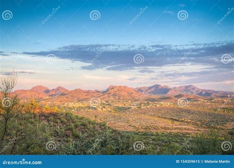 Sunrise Against Tucson Mountains with City Below and Cloudy Skies Stock Image - Image of city ...