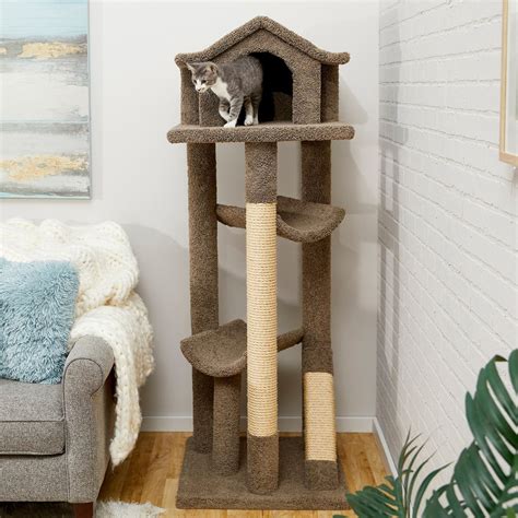 Frisco 66-in Real Carpet Wooden Cat Tree & Condo, Gray - Chewy.com