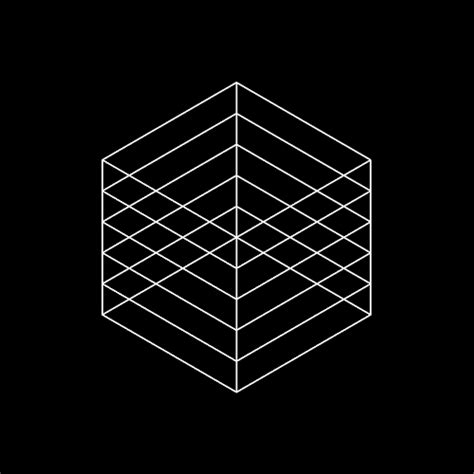 a black and white line drawing of a cube in the middle of a dark background