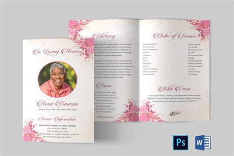 Funeral Program Template Funeral Program Template Word Floral Funeral Program Memorial Program ...