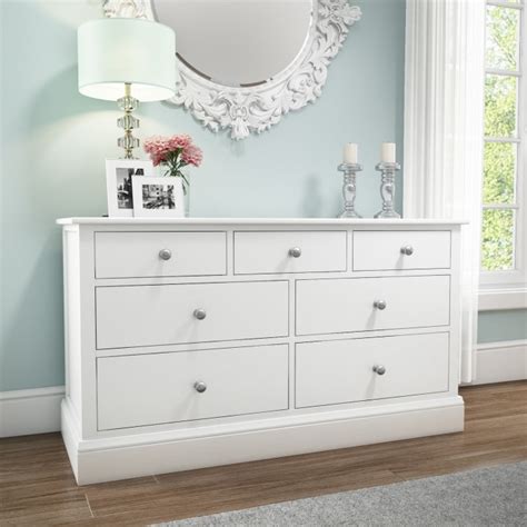 Harper White Solid Wood 4+3 Wide Chest of Drawers | Furniture123