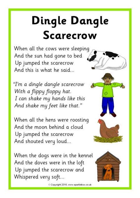 Dingle Dangle Scarecrow Song Sheet (SB11541) - SparkleBox | Nursery ...