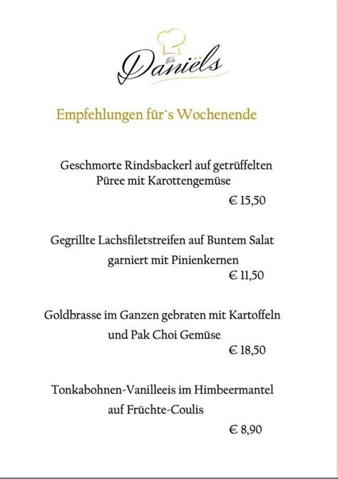 Menu at De Daniels Restaurant, Göllersdorf