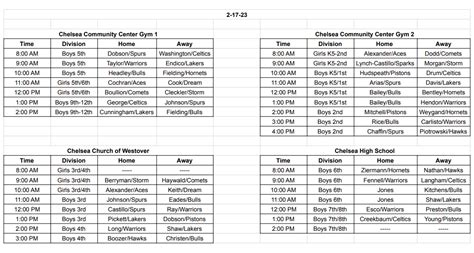 Basketball Game Schedule | Chelsea, AL