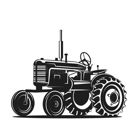 Black Old Tractor Silhouette on White Background Stock Vector - Illustration of country, retro ...