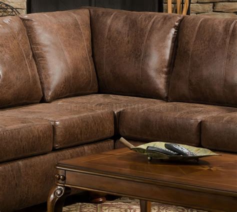 Brown Smokey Leather Like Microfiber Classic Sectional Sofa