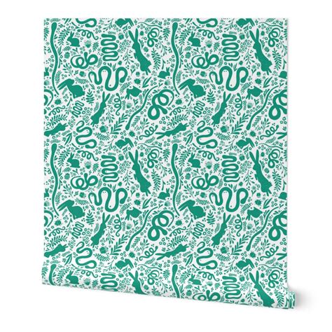 Snakes, Rabbits, and Beetles TURQUOISE Wallpaper | Spoonflower