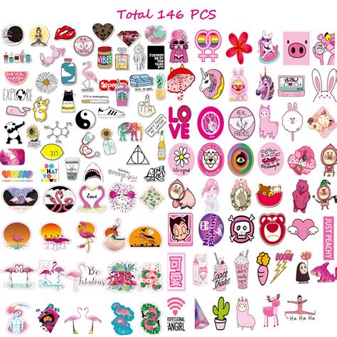 Buy 146 PCS Cute Stickers Teen Kids Girls Cartoon Sticker Water Bottle Laptop Sticker Decal ...