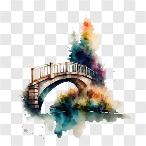 Download Watercolor Painting of an Old Bridge - Nature Art and Architecture PNG Online ...