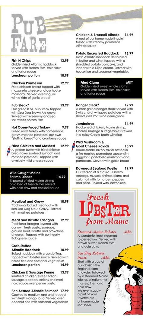 Menu of Sea Dog Brewing Co in Topsham, ME 04086