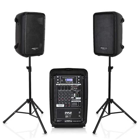 PA Speaker DJ Mixer Bundle - 300 W Portable Wireless Bluetooth Sound System with USB SD XLR 1/4 ...