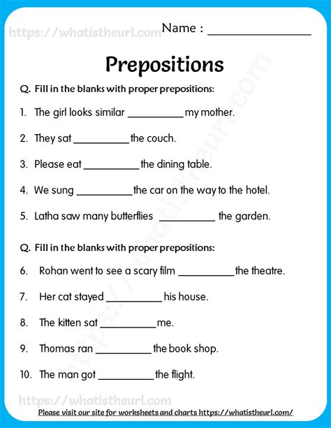 Prepositions Worksheets for Grade 5 | Preposition worksheets ...