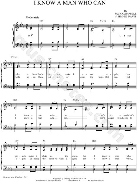 Jack Campbell "I Know a Man Who Can" Sheet Music in Eb Major - Download & Print | Southern ...