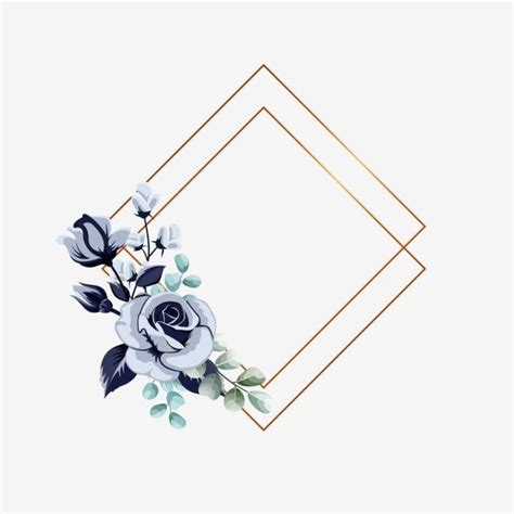 Gold Frame With Blue Flowers Design PNG and PSD | Flower graphic design, Flower frame, Floral ...