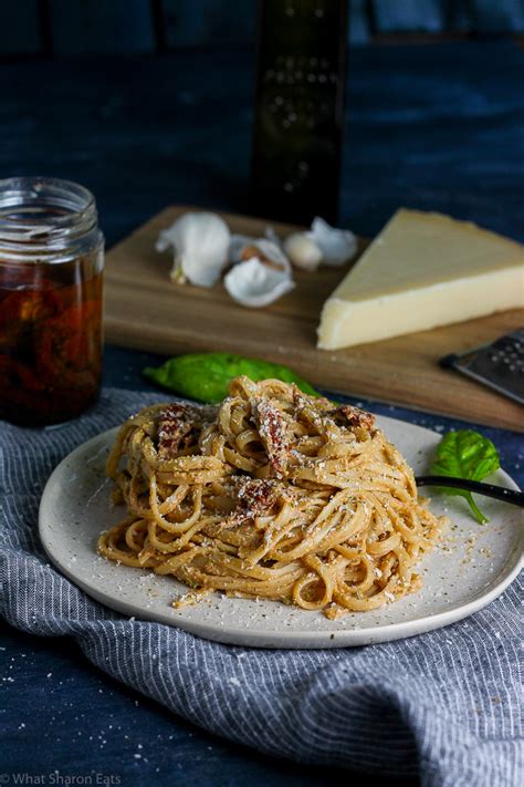 Creamy Pesto Linguine with Sun-Dried Tomatoes - What Sharon Eats