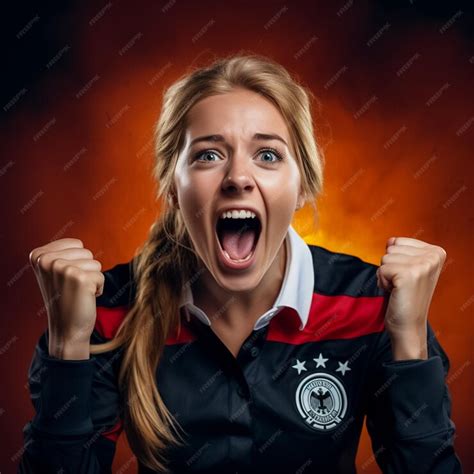 Premium AI Image | happy and goal scream emotions of woman wear football uniforms fanAI Generated