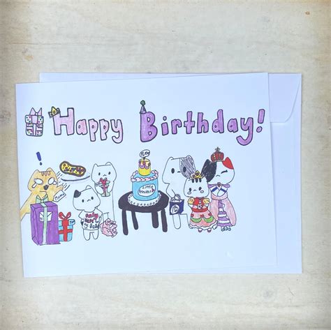 Cat happy Birthday Card Cute Birthday Card for - Etsy