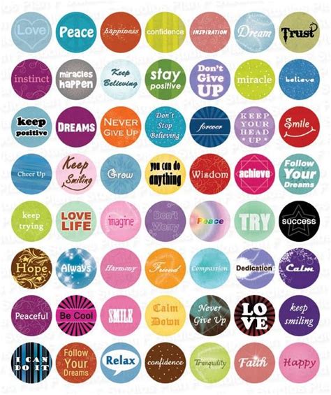 Inspirational Words - 1 Inch Circles - Full | Printable stickers ...