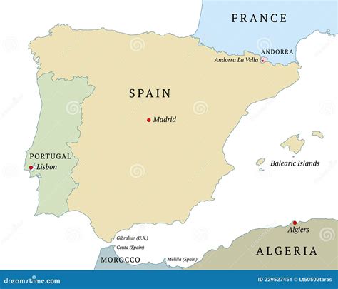 Vector Political Map of the Iberian Peninsula. Countries and Their Capitals. English Labeling ...