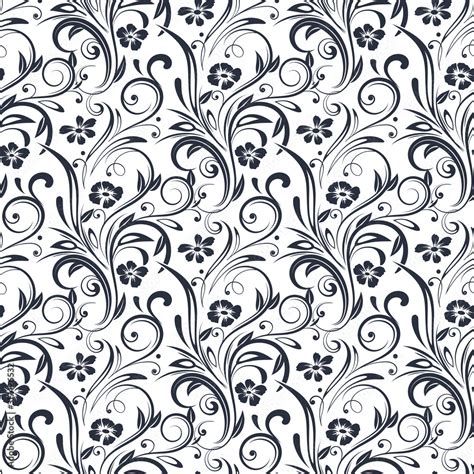 Black filigree floral pattern. Black and white seamless background ...