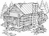 Log Cabins Easy Coloring Pages sketch template