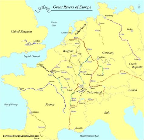 Printable Europe Rivers Map | Map of Europe Rivers / The Contiguous U.S.: Rivers - Map Quiz Game