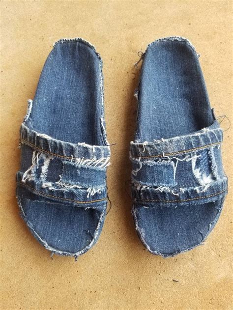 Denim Slides, Distressed Denim Sandals - Etsy