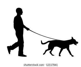 Man Walking Dog Silhouette