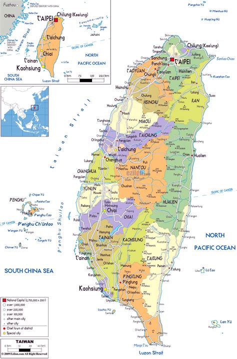 Large political and administrative map of Taiwan with roads, cities and airports | Taiwan | Asia ...