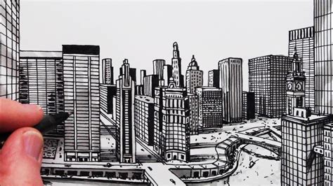 How to Draw a City in One-Point Perspective: Chicago - YouTube