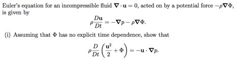 Euler's equation for an incompressible fluid - Mathematics Stack Exchange