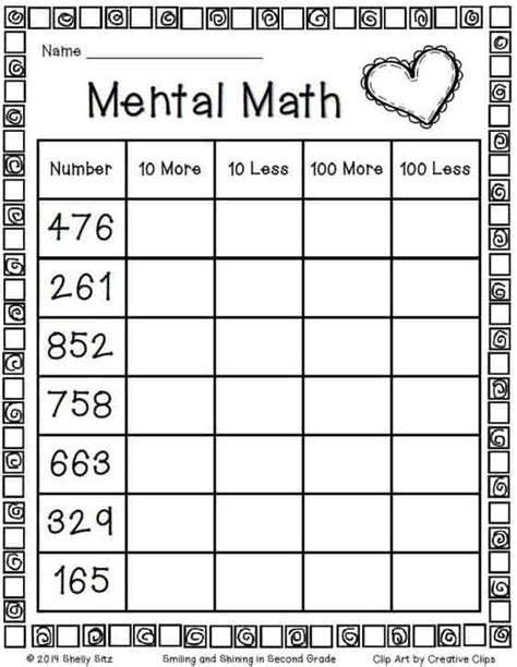 FREE Printable Mental Math Worksheet