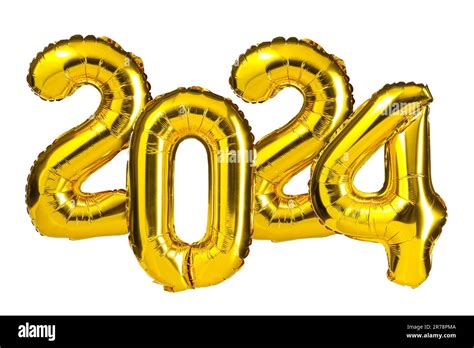 New Year 2024 celebration. Golden Yellow foil color balloons. 2024 ...