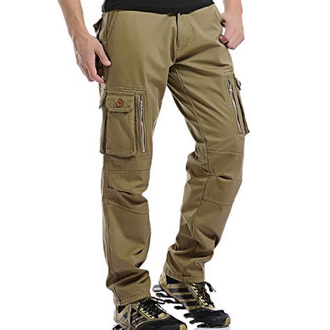 Mens Casual Fleece Waterproof Thickened Outdoor Tactical Pants Multi Pockets Solid Color Cargo ...