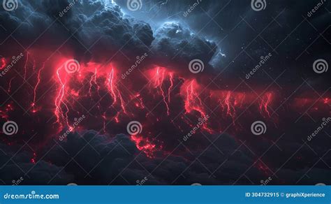 Eerie Red Sprites Above Dark Storm Clouds Stock Illustration ...