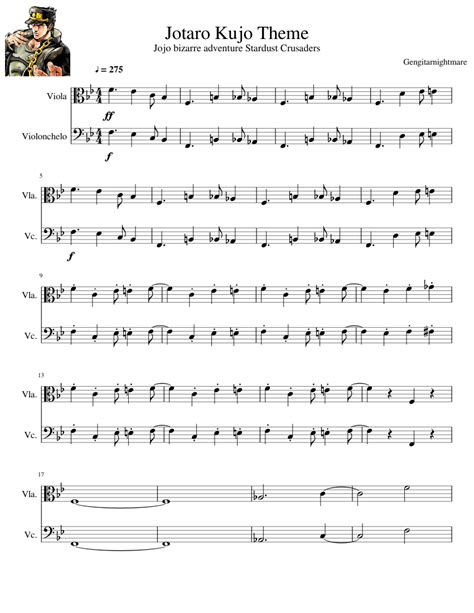 Jotaro theme YARE YARE Daze Sheet music for Viola, Cello (String Duet ...