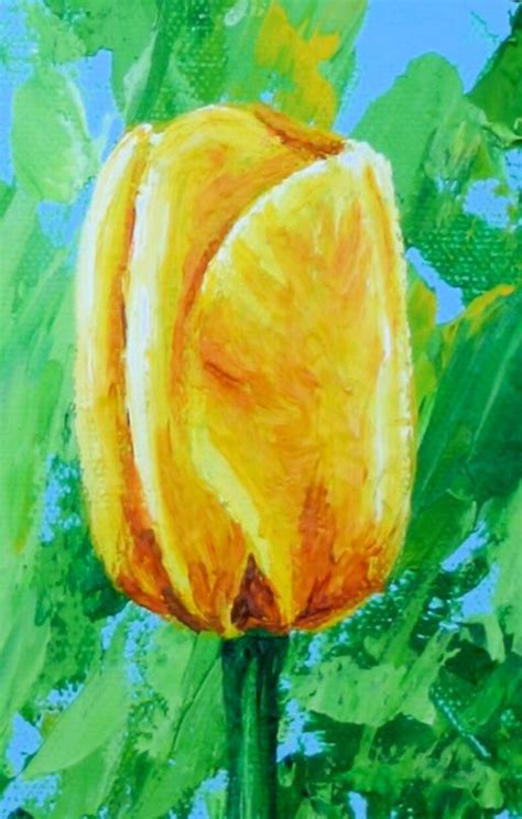 Yellow Tulips Painting Realistic Acrylic 8x10 Canvas Home | Etsy