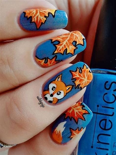 thanksgiving nails: fall leaves and fox Kids Nail Designs, Fall Nail Art Designs, Halloween Nail ...