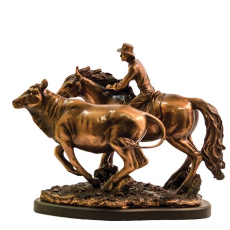 COWBOY CAMPDRAFTER HORSE LARGE BRONZE STATUE RUSTIC COUNTRY WESTERN ...