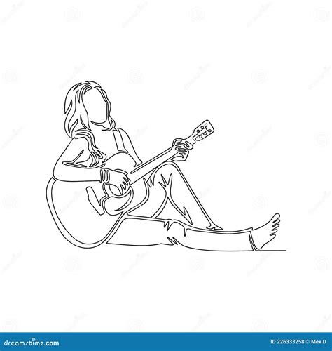 Continuous Line Art Drawing of Girl Playing Guitar Stock Vector ...