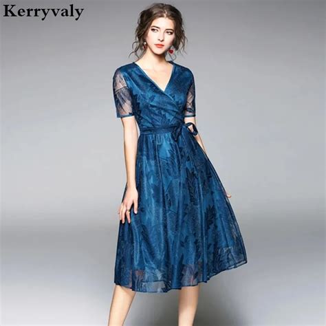 Summer Peacock Blue Lace Dress Womens Dresses New Arrival 2019 Robe Dentelle Ukraine Vintage ...